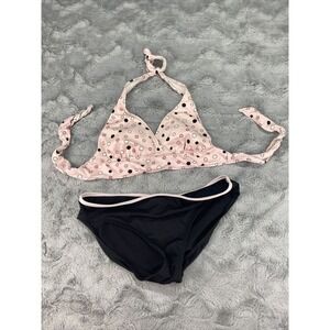 Merona Pink Polka Dot Halter Bikini Swimsuit Top Bottom Set Size L